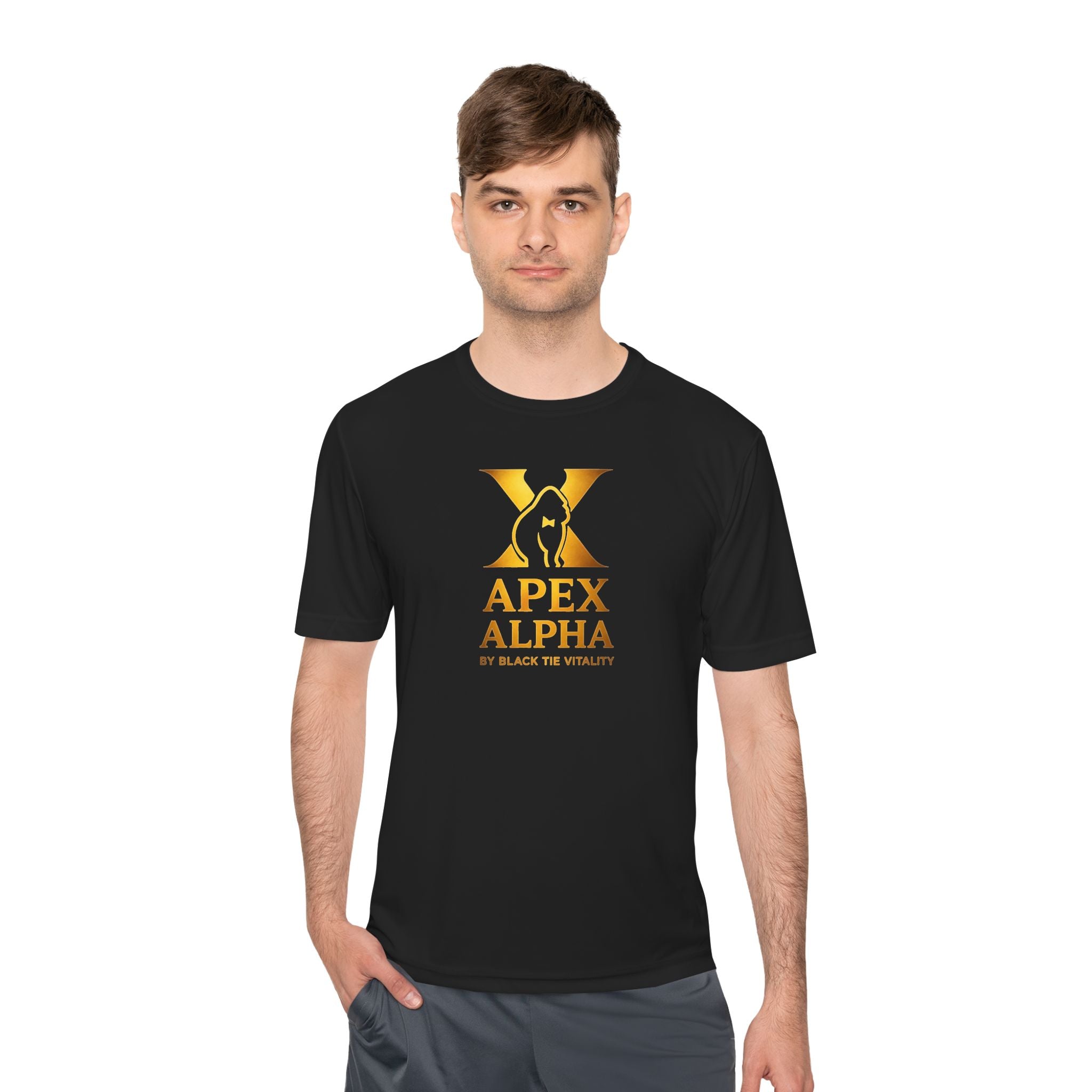 Apex Alpha Performance Tee — Gold Logo Moisture-Wicking Athletic Shirt