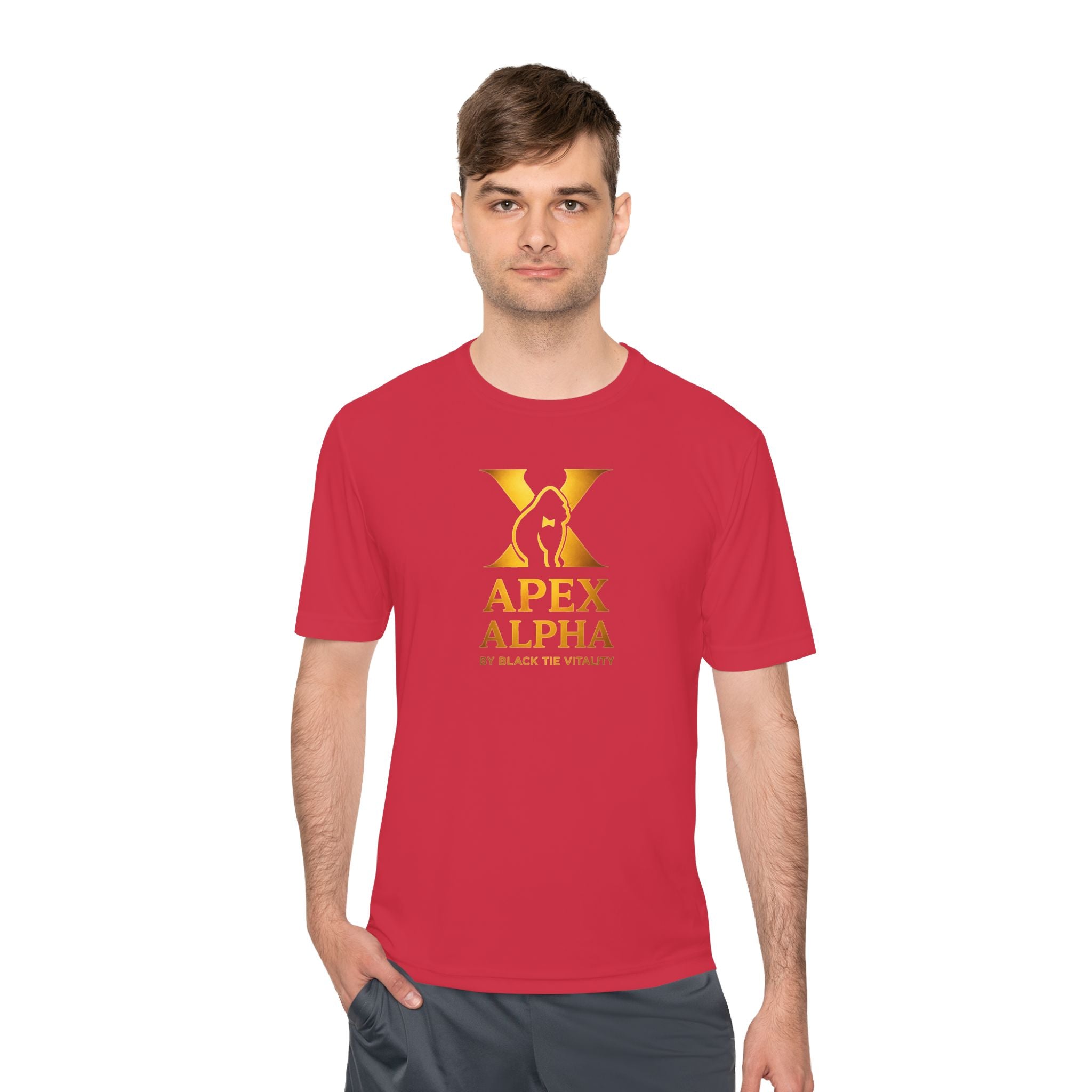 Apex Alpha Performance Tee — Gold Logo Moisture-Wicking Athletic Shirt