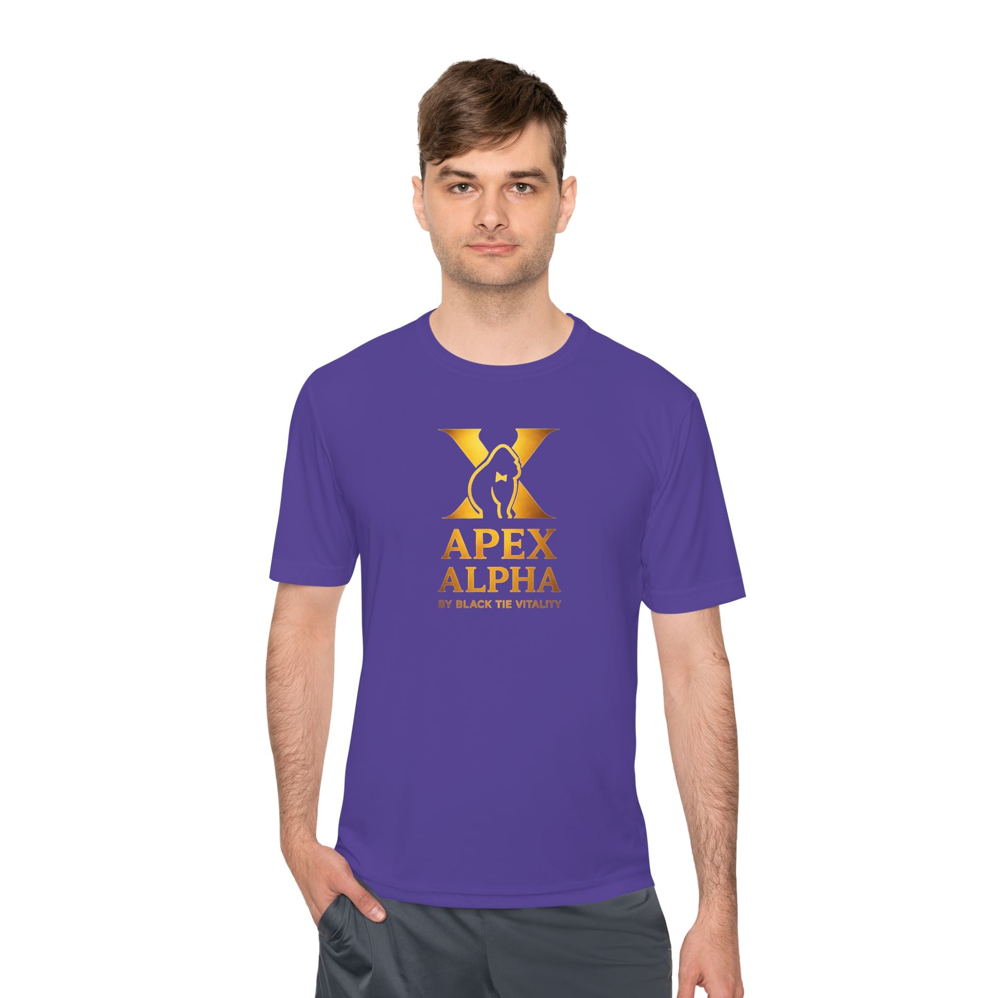 Apex Alpha Performance Tee — Gold Logo Moisture-Wicking Athletic Shirt